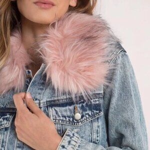 NEW YMI Denim Faux Fur Collar Denim Jacket SZ L